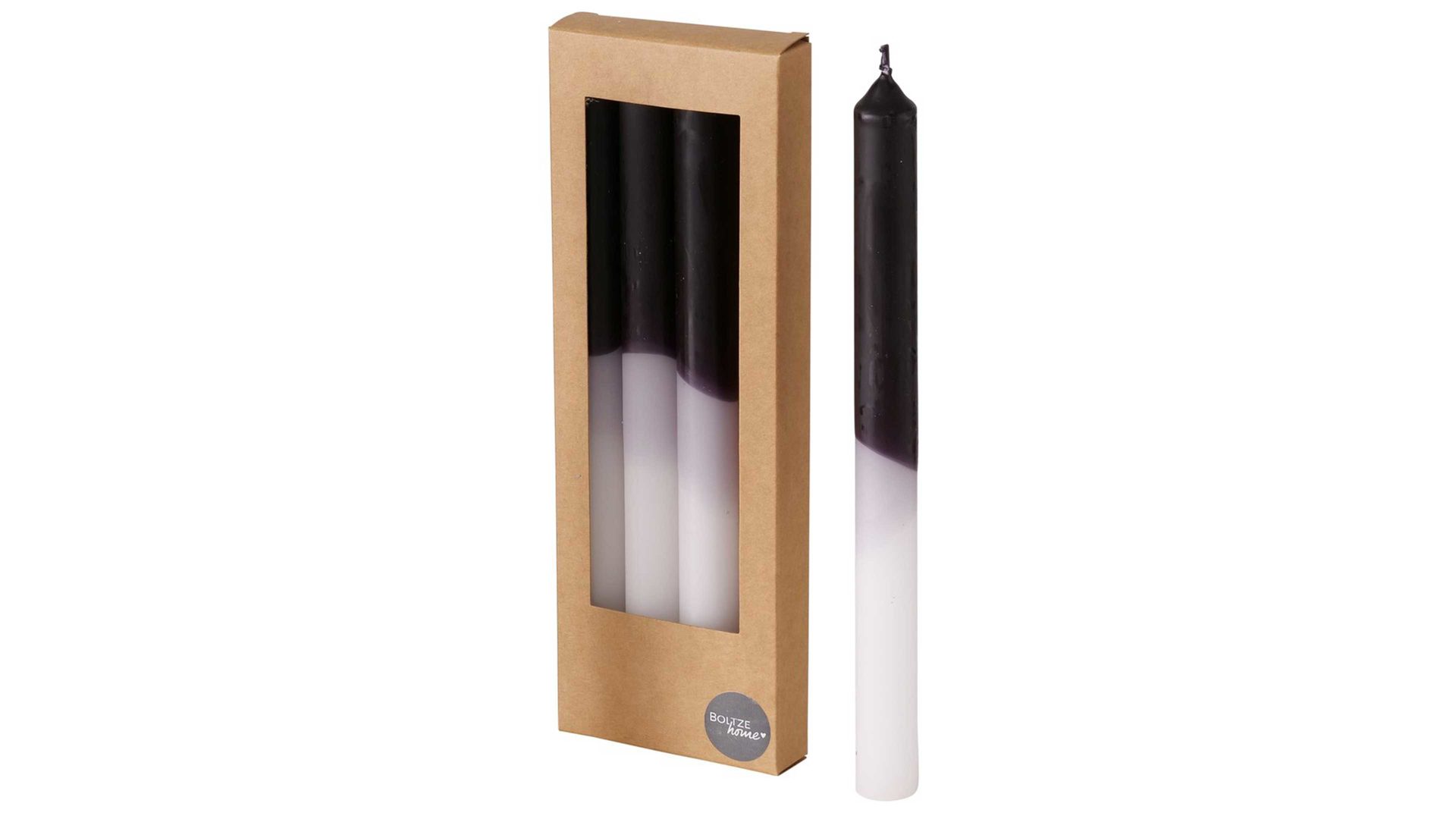 Kerze Boltze aus Wachs in Schwarz Stabkerzen-Set Splash Farbverlauf Schwarz, Grau, Weiß – Höhe ca. 20 cm