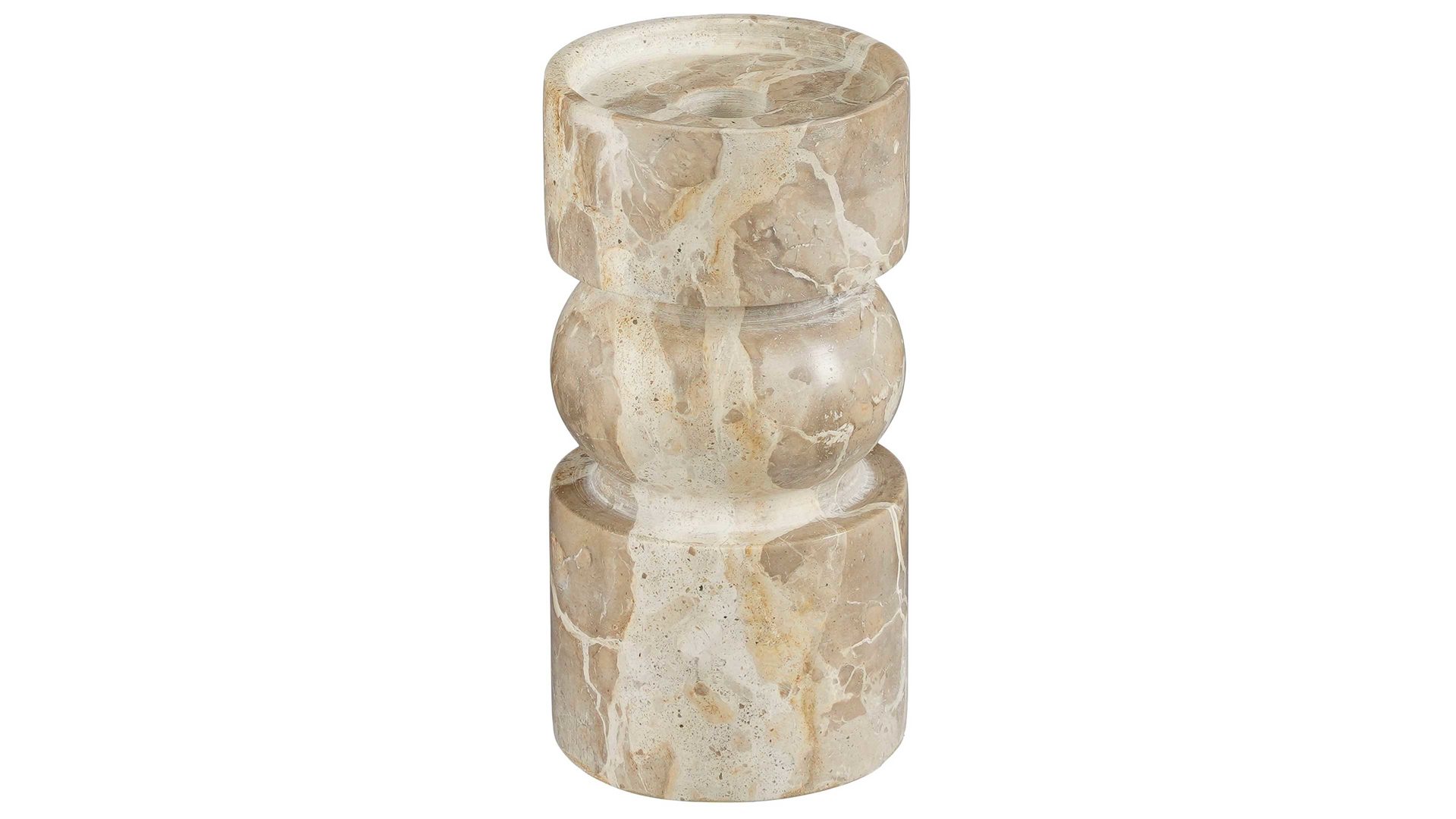 Kerzenständer Edelman® aus Stein in Beige Kerzenhalter Finnos beige marmorierter Marmor - Höhe ca. 18 cm