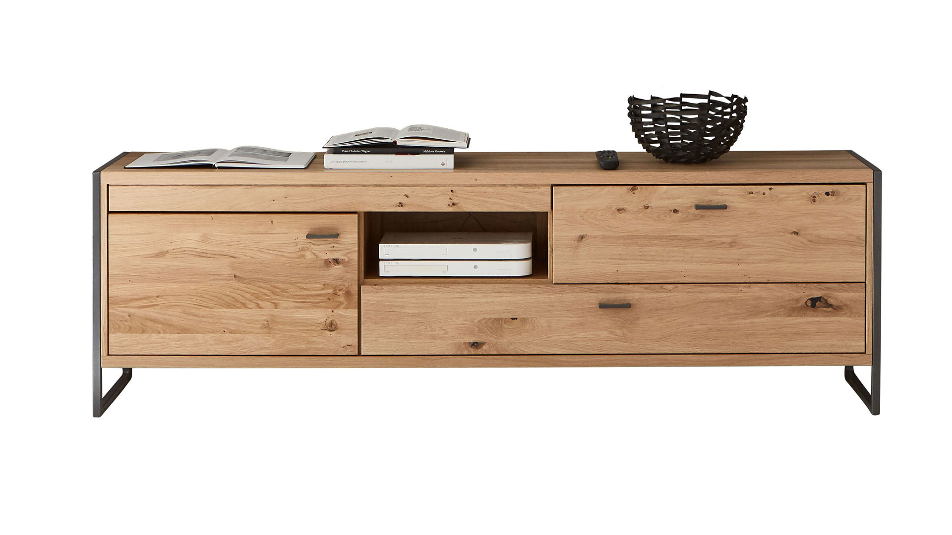 Lowboard Ideal möbel aus Holz in Holzfarben Wohnprogramm Flora - Lowboard Alteiche Bianco – Breite ca. 185 cm