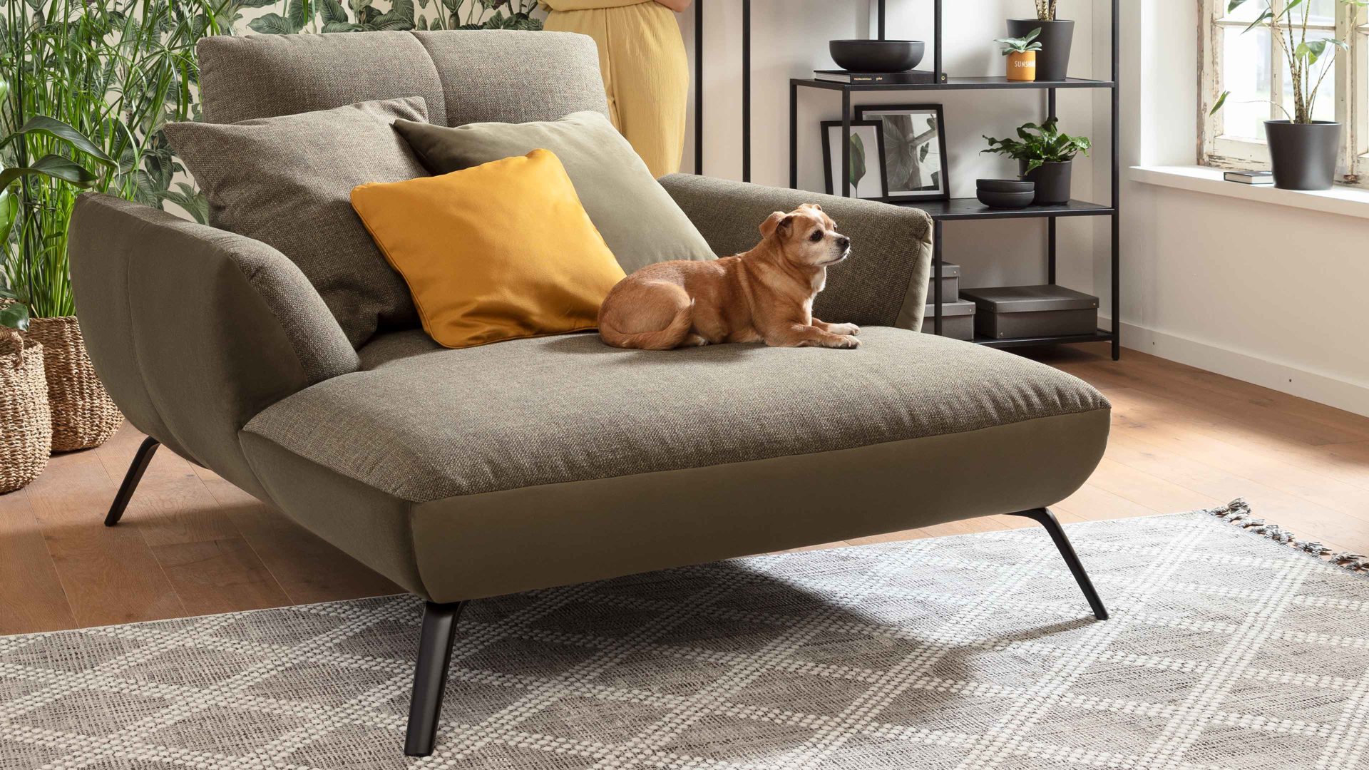 Polstersessel KAWOO aus Stoff in Grün KAWOO Polsterprogramm Dover Plus - Loveseat Stoffkombination Riviera Olive & Amsterdam Khaki