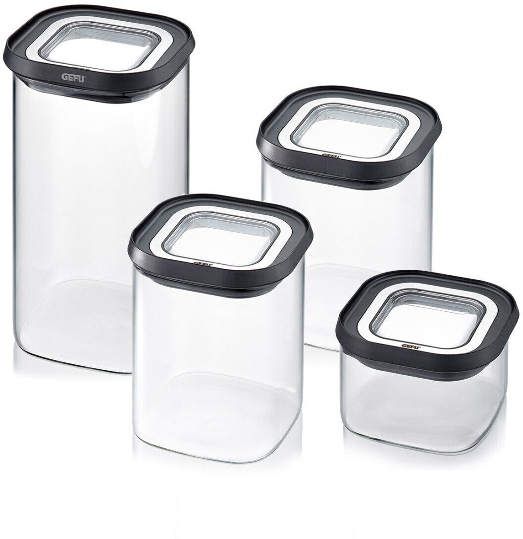 Küchenhelfer Gefu aus Glas Kunststoff in Transparent Schwarz GEFU Vorratsdosenset 4-teilig Borosilikatglas