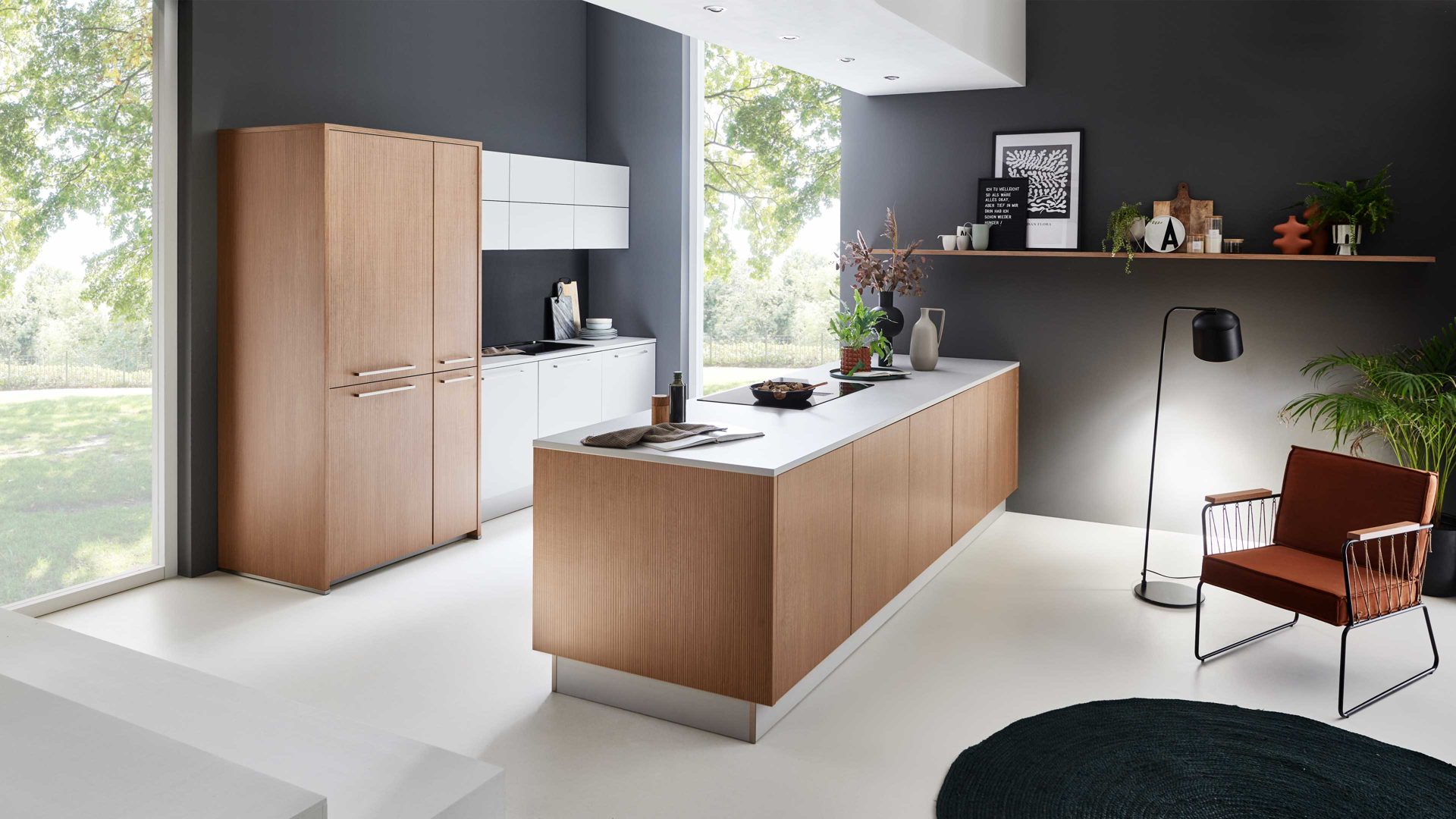 Einbauküche Nolte® küchen aus Holz in Holzfarben nolte® Einbauküche Artline mit Constructa-Einbaugeräten und elica Muldenlüfter Stripe Wood Crema & Platingrau - zweiteilig