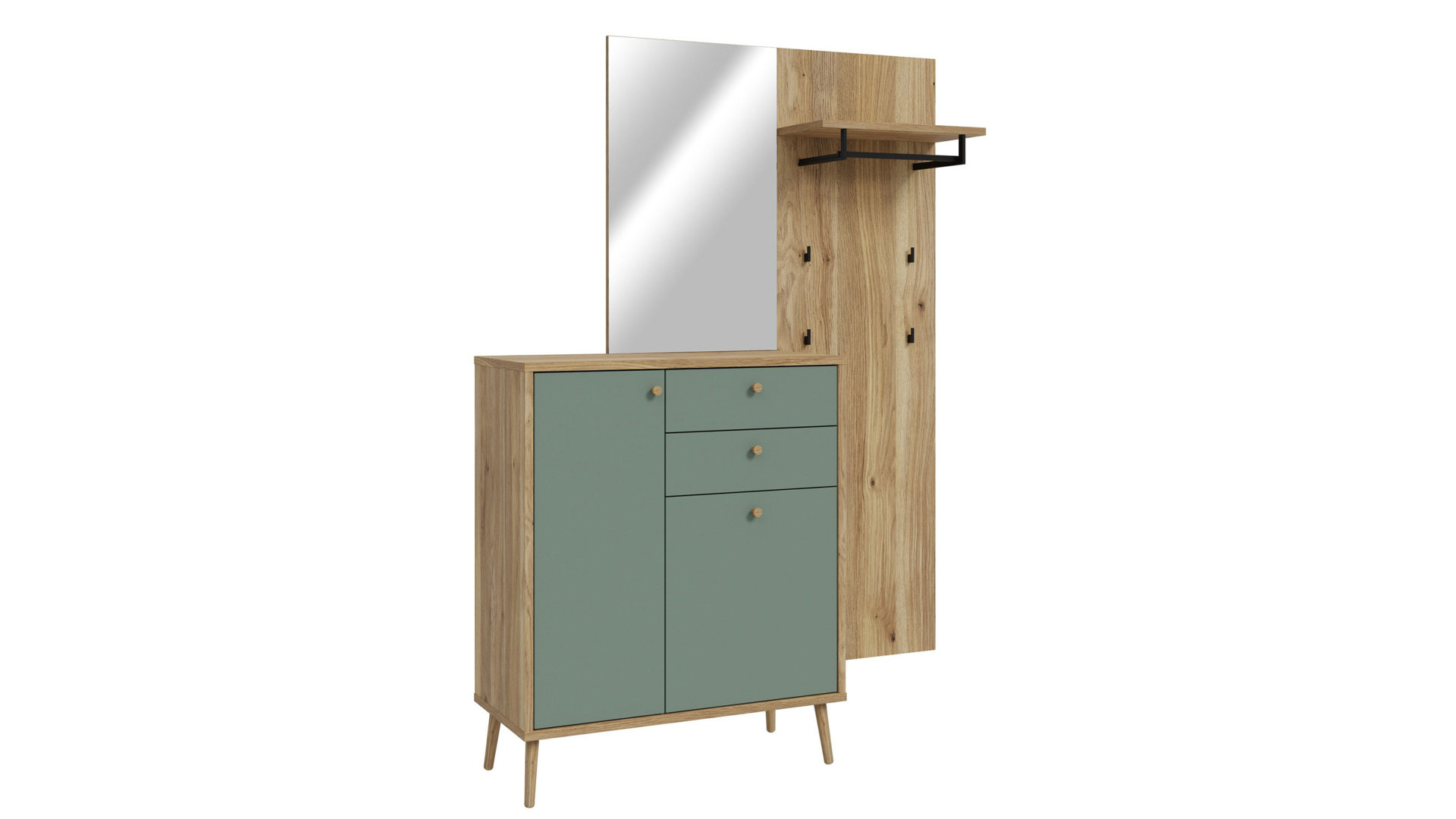 Garderoben-Set Forte® aus Holz in Grün Garderobenprogramm Whenua - Garderoben-Set Salbei Grün & Mauvella Eiche – ca. 144 x 195 cm