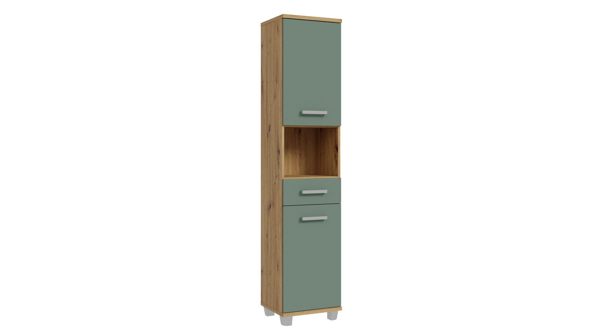 Hoch- / Seitenschrank Forte® aus Holz in Grün Badezimmerprogramm Veris - Hochschrank Salbei Grün & Artisan Eiche – ca. 40 x 186 cm
