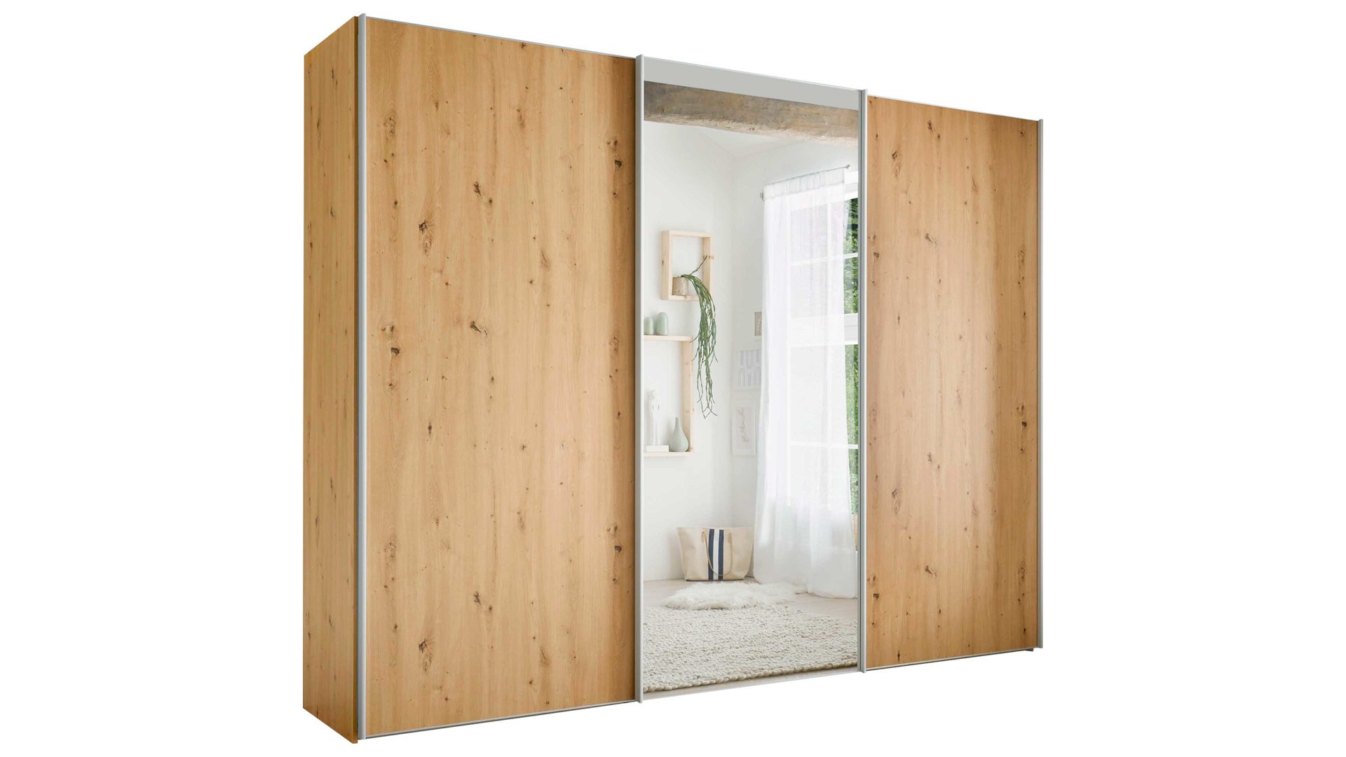 Kleiderschrank Staud aus Holz in Holzfarben STAUD Schwebetürenschrank Sinfonie Plus Artisan Eiche – drei Türen, Breite ca. 280 cm