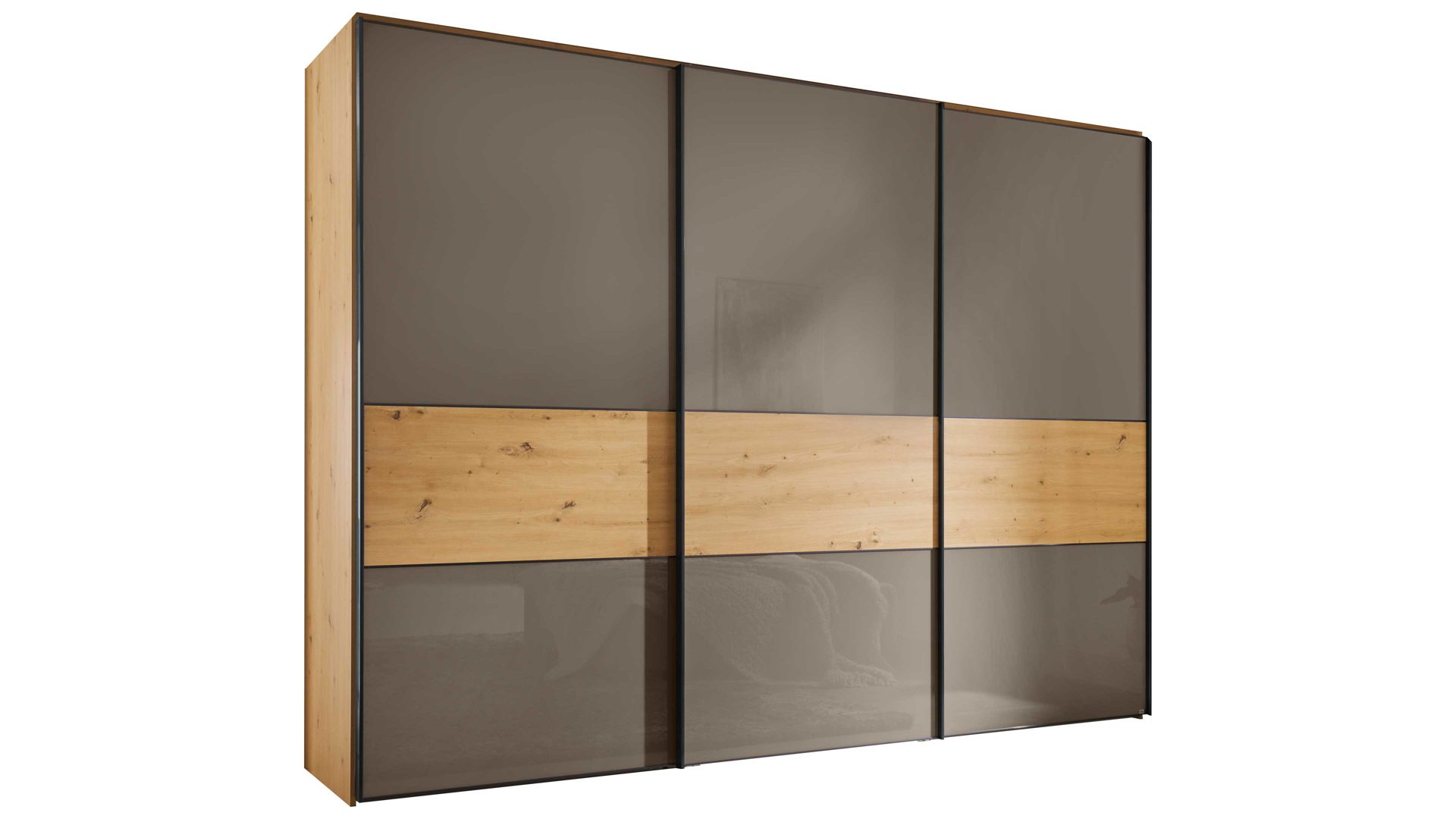 Kleiderschrank Staud aus Holz in Braun STAUD Schwebetürenschrank Sinfonie Plus Moccaglas & Eiche Artisan – drei Türen, Breite ca. 280 cm