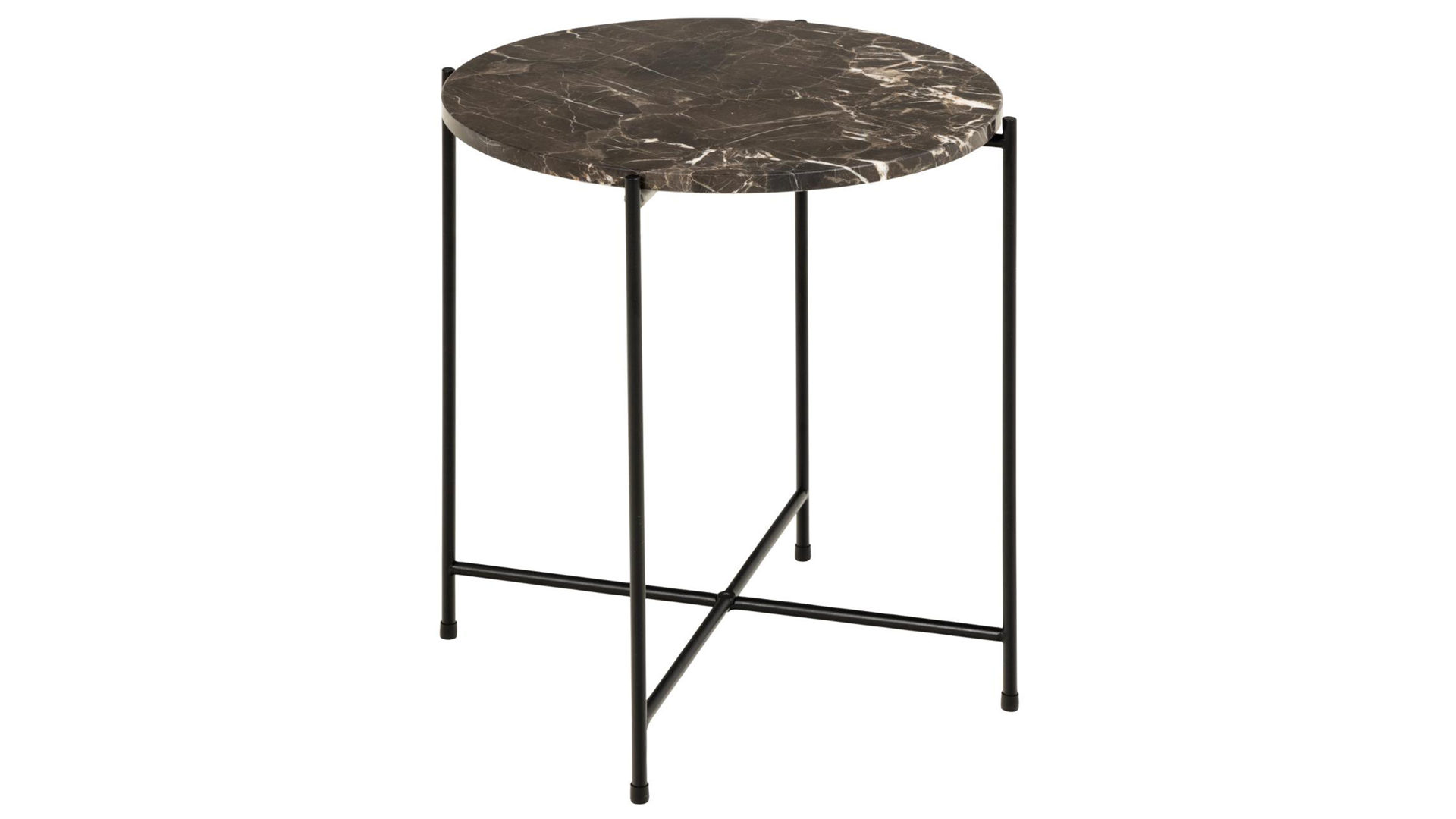 Beistelltisch Actona group aus Mineralmarmor /-guss in Braun Beistelltischserie Avila brauner Marmor & schwarzes Metallgestell - Höhe ca. 45 cm