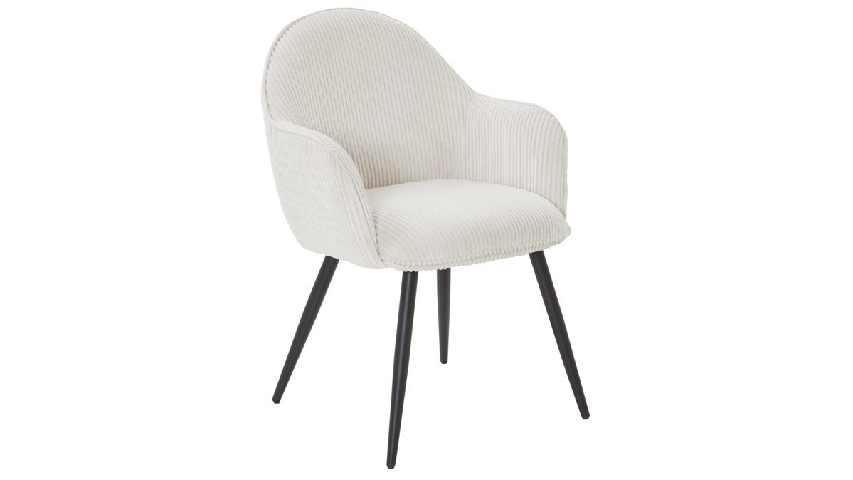 Vierfußstuhl WOODS & TRENDS aus Stoff in Weiß WOODS & TRENDS Armlehn-Polsterstuhl Arielle cremefarbener Breitcord & schwarzes Metall