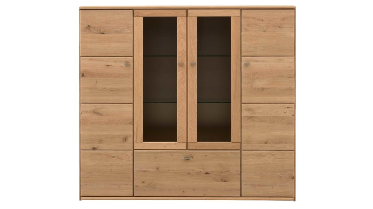 Highboard Interliving aus Holz in Holzfarben Interliving Wohnzimmer Serie 2028 - Highboard Wildeiche - vier Türen, ein Auszug, Breite ca. 162 cm