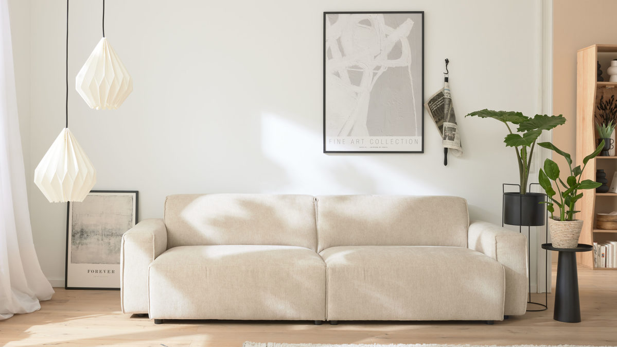 2,5-Sitzer Roomio® aus Stoff in Weiß Roomio® No. 4100 - 2,5-Sitzer champagnerfarbener Bezug Cosmopolitan - Länge ca. 204 cm