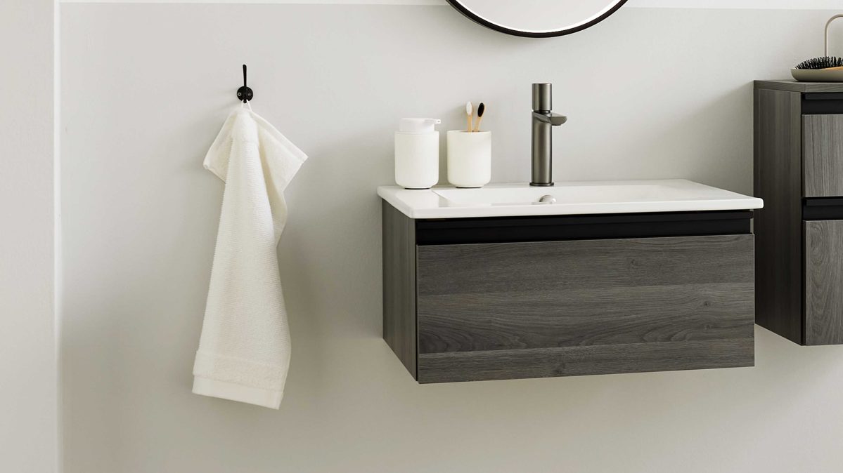 Waschtisch-Set / Waschbecken-Set Interliving aus Holz in Grau Interliving Bad Serie 3702 - Waschtisch-Set 7698 graue Cuneo Eiche - zweiteilig, Breite ca. 60 cm