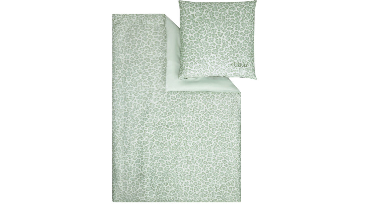 Bettwäsche-Set Ibena® aus Stoff in Grün IBENA® s.Oliver Leoparden Bettwäsche olivegrüne Mako-Satin – zweiteilig, ca. 140 x 200 cm