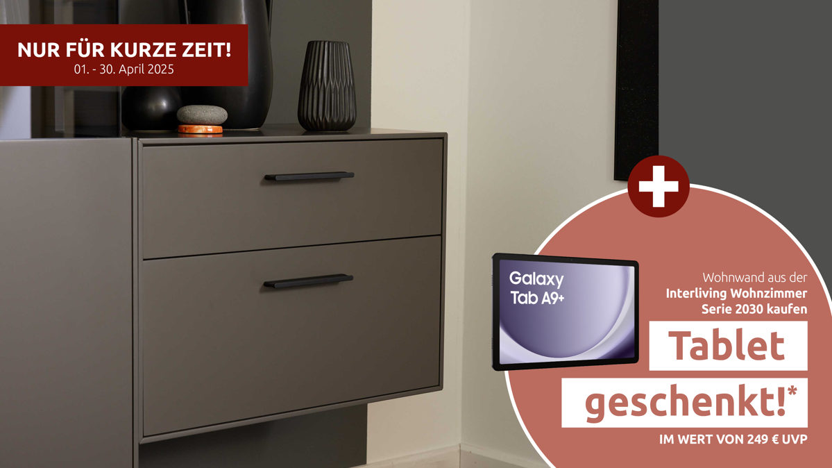 Hängeschrank Interliving aus Holz in Dunkelgrau Interliving Wohnzimmer Serie 2030 - TV-Hängeelement Wolfram Grey - zwei Schubladen, Breite ca. 60 cm