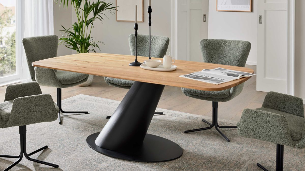 Esstisch Interliving aus Holz in Holzfarben Interliving Esszimmer Serie 5121 – Esstisch Charakter-Eiche & schwarzes Metall – ca. 200 x 100 cm