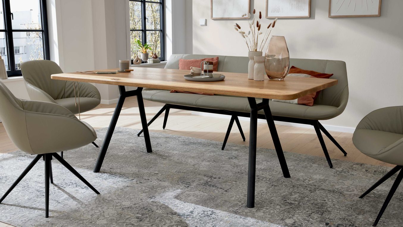 Esstisch Interliving aus Holz in Holzfarben Interliving Esszimmer Serie 5115 - Esstisch astige Eiche & anthrazitfarbenes Metall - ca. 160 x 90 cm