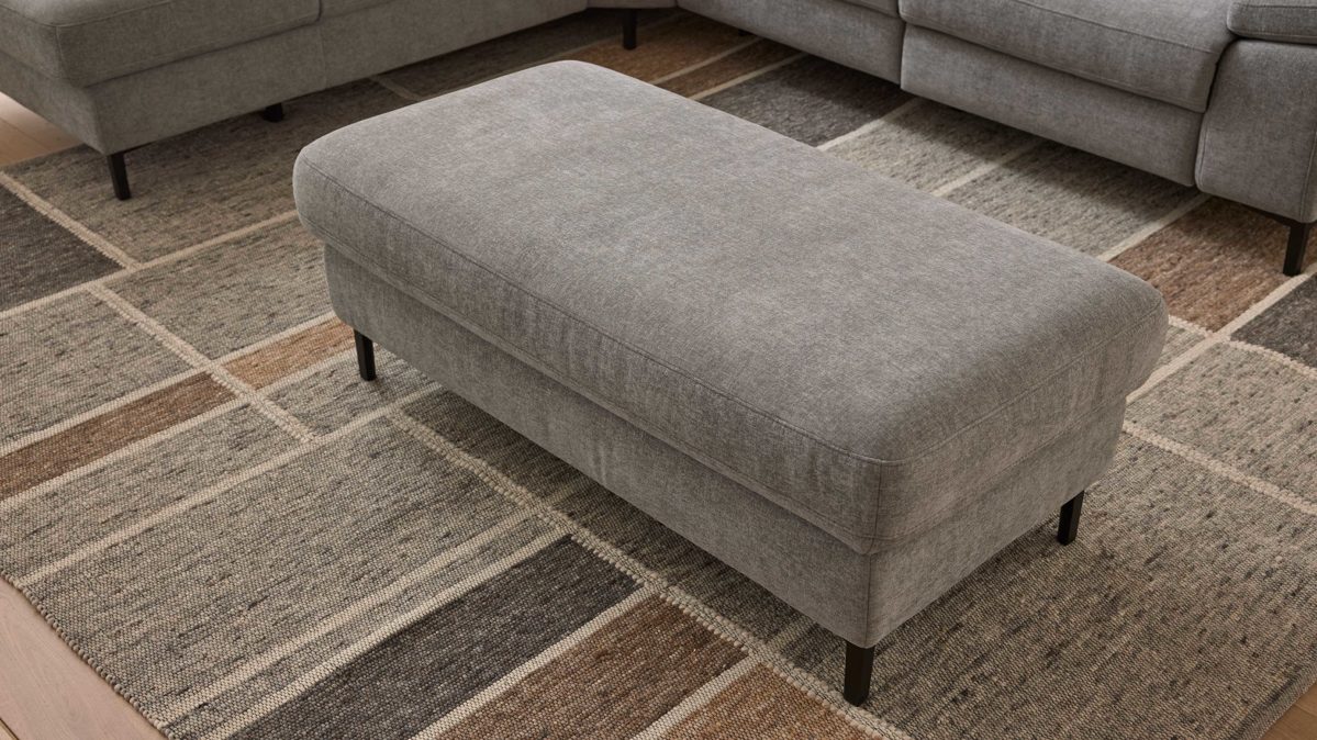 Polsterhocker Interliving aus Stoff in Grau Interliving Sofa Serie 4064 - XXL-Polsterhocker graue Chenille Toni & Fuß W003-01 - ca. 130 x 65 cm