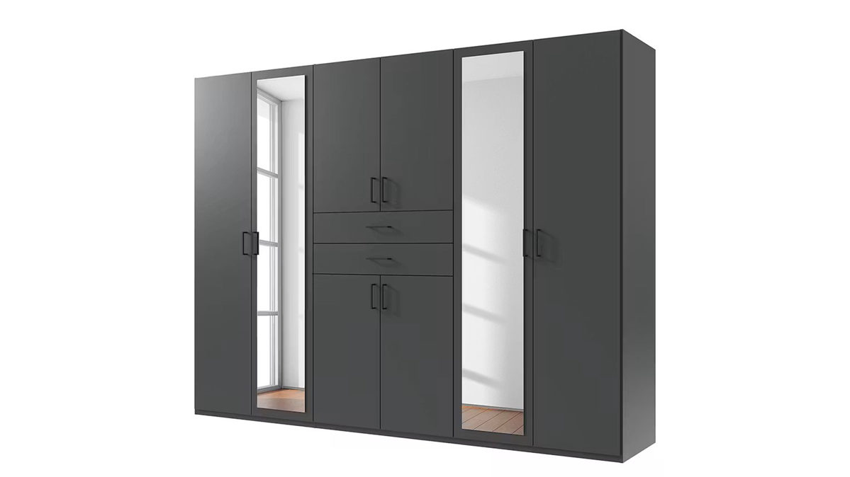 Kleiderschrank Wimex modern furniture aus Holz in Dunkelgrau Drehtürenschrank Dillingen Graphit & Spiegel - Breite ca. 270 cm