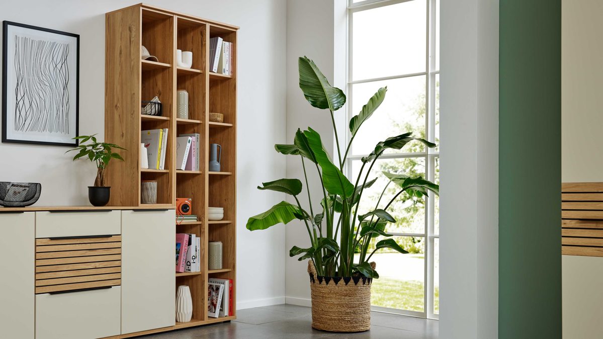 Regal Interliving aus Holz in Holzfarben Interliving Wohnzimmer Serie 2032 - Regalkombination EB09061 Risseiche - dreiteilig