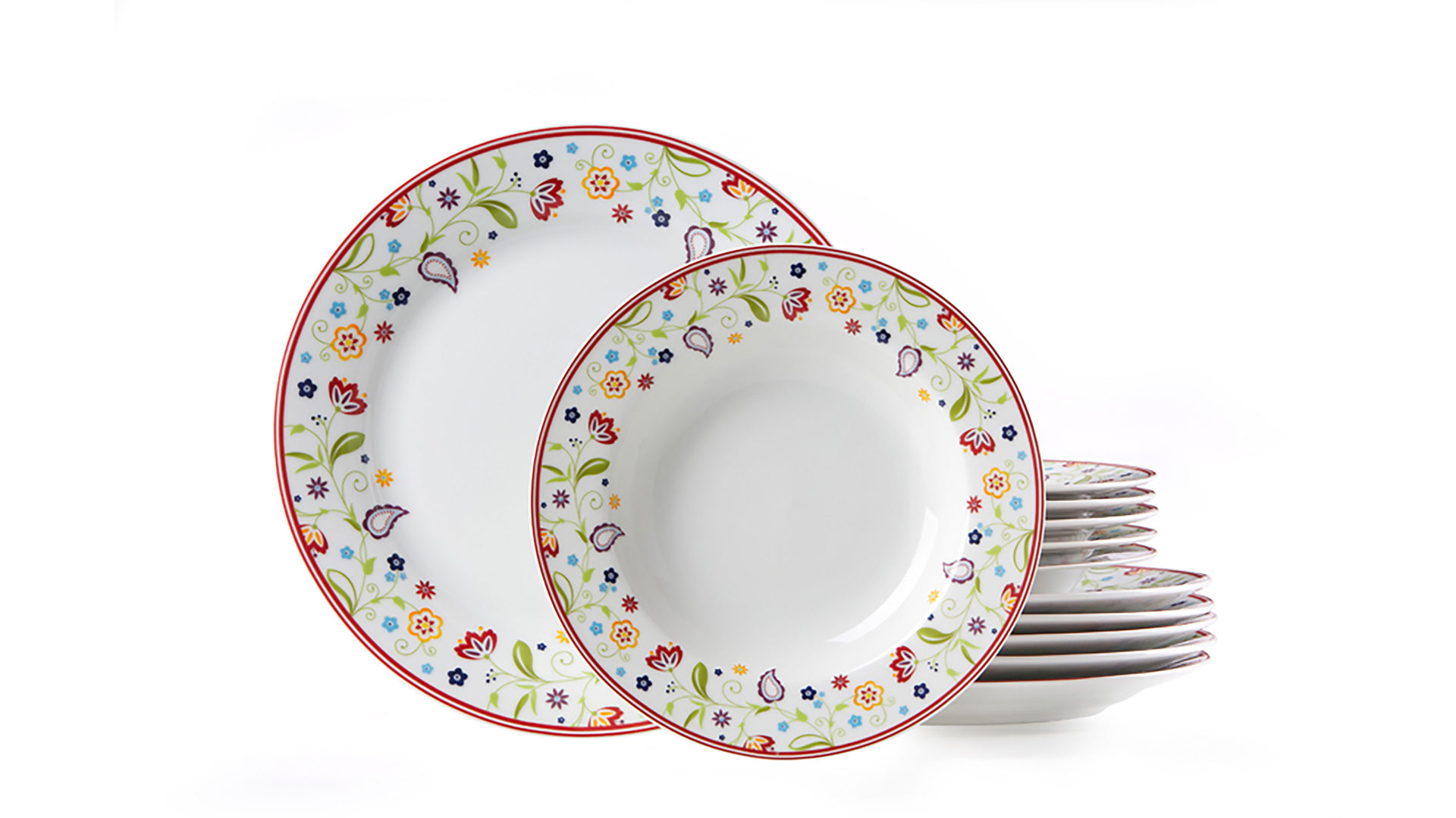 Tafelservice Ritzenhoff & breker aus Porzellan in Mehrfarbig Tafelservice Shanti Doppio weißes Porzellan mit floralem Dekor - 12-teilig, Essgeschirr