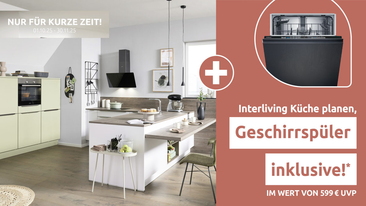Einbauküche Interliving aus Holz in Weiß Interliving Küche Serie 3071 mit Constructa-Einbaugeräten Arcticweiß & Avocado - zweizeilig