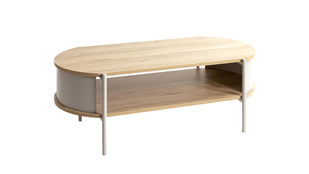 Couchtisch Haku aus Holz in Holzfarben Couchtisch Eiche natur & graues Metallgestell - Breite ca. 100 cm