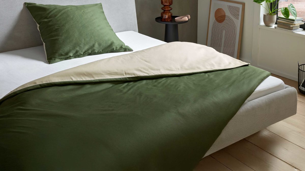 Bettwäsche-Set Interliving aus Stoff in Grün Interliving Bettwäsche Serie 9128 salbeifarbener Baumwollsatin - ca. 155 x 220 cm