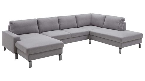 Ecksofa SOFAkultur aus Stoff in Hellgrau SOFAkultur Programm SK 239 - Ecksofa hellgraues Flachgewebe Mono & Metallfüße 222 - Stellfläche ca. 336 x 220 cm