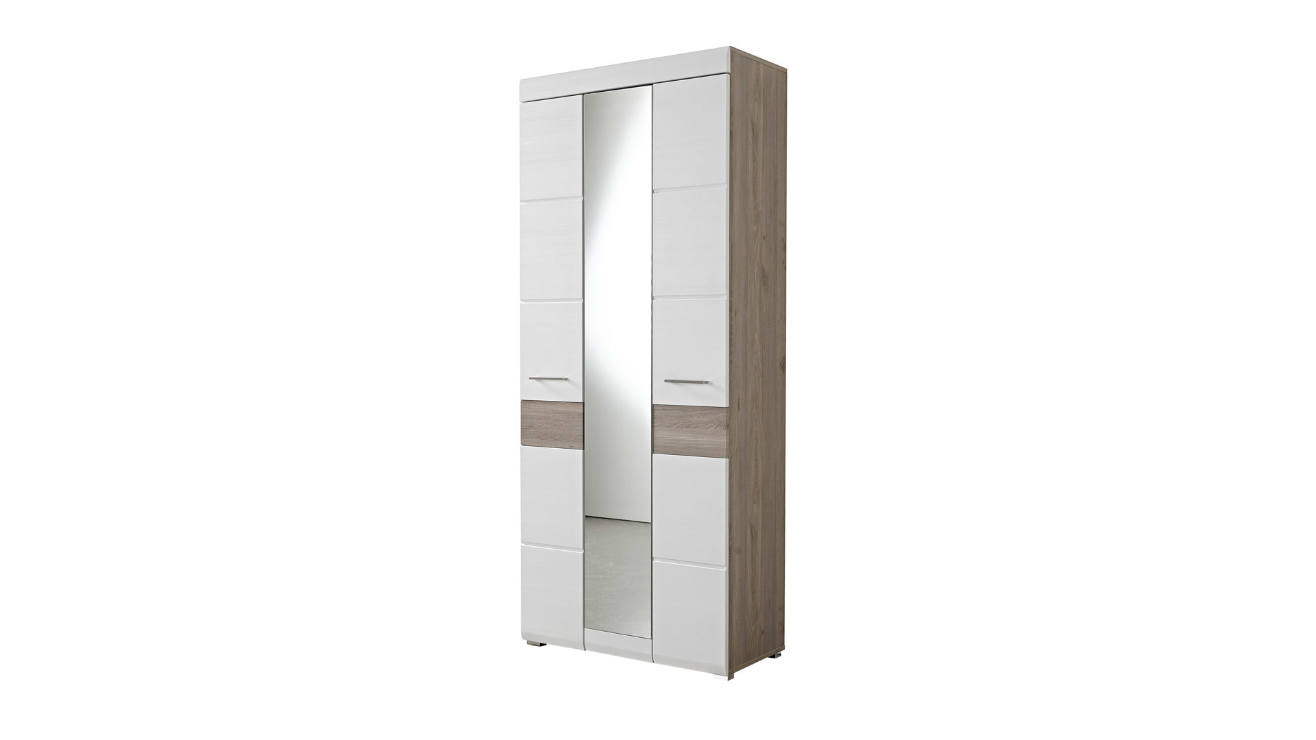 Garderobenschrank Innostyle aus Nachbildung in Weiß Garderobenschrank bzw. Dielenmöbel weiße & Silbereichefarbene Kunststoffoberflächen – drei Türen