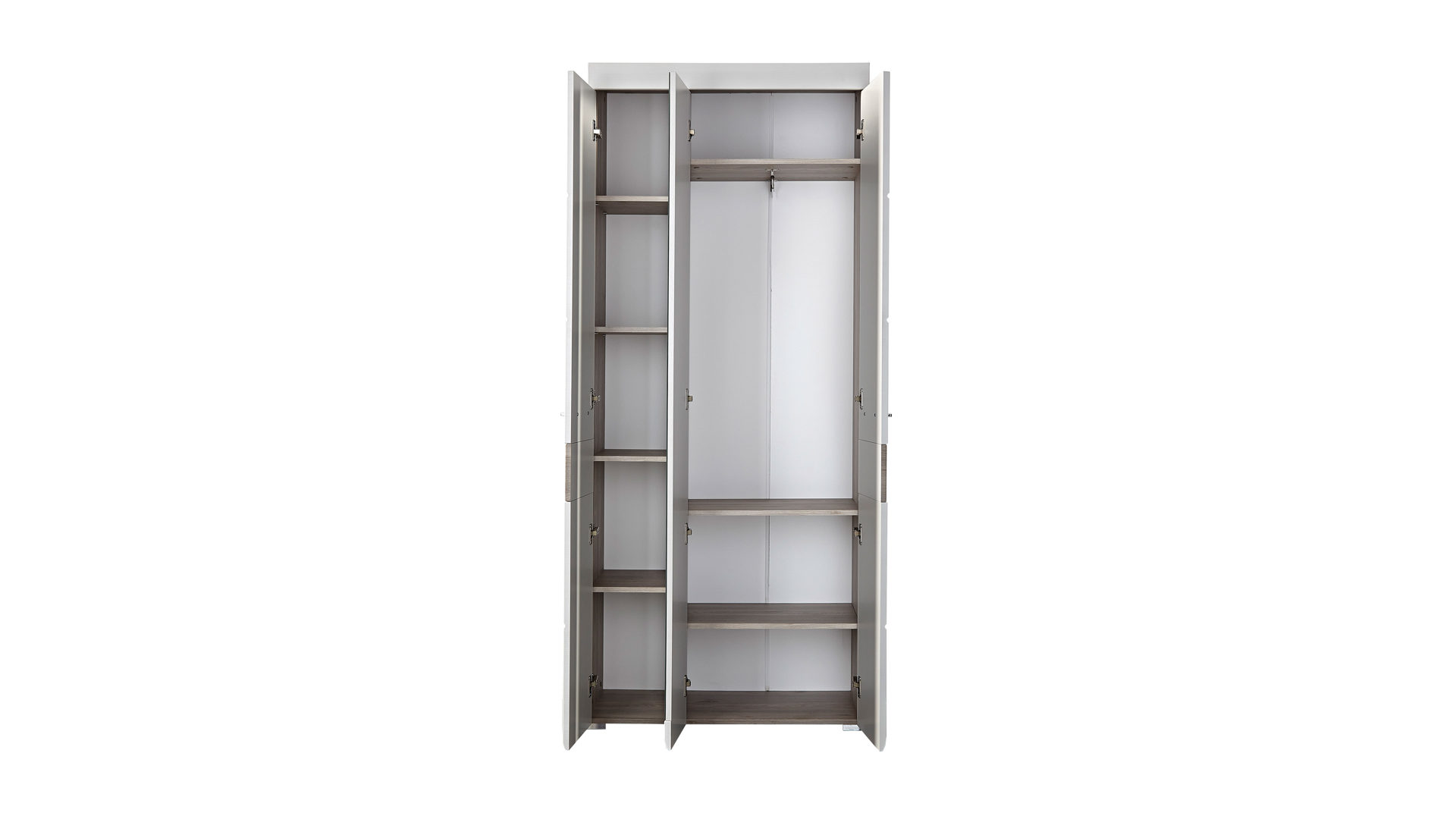 Garderobenschrank Innostyle aus Nachbildung in Weiß Garderobenschrank bzw. Dielenmöbel weiße & Silbereichefarbene Kunststoffoberflächen – drei Türen