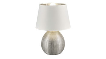 Tischleuchte Reality leuchten aus Stoff in Weiß RL Tischleuchte - Tischlampe Luxor Silber & Weiß – Höhe ca. 35 cm