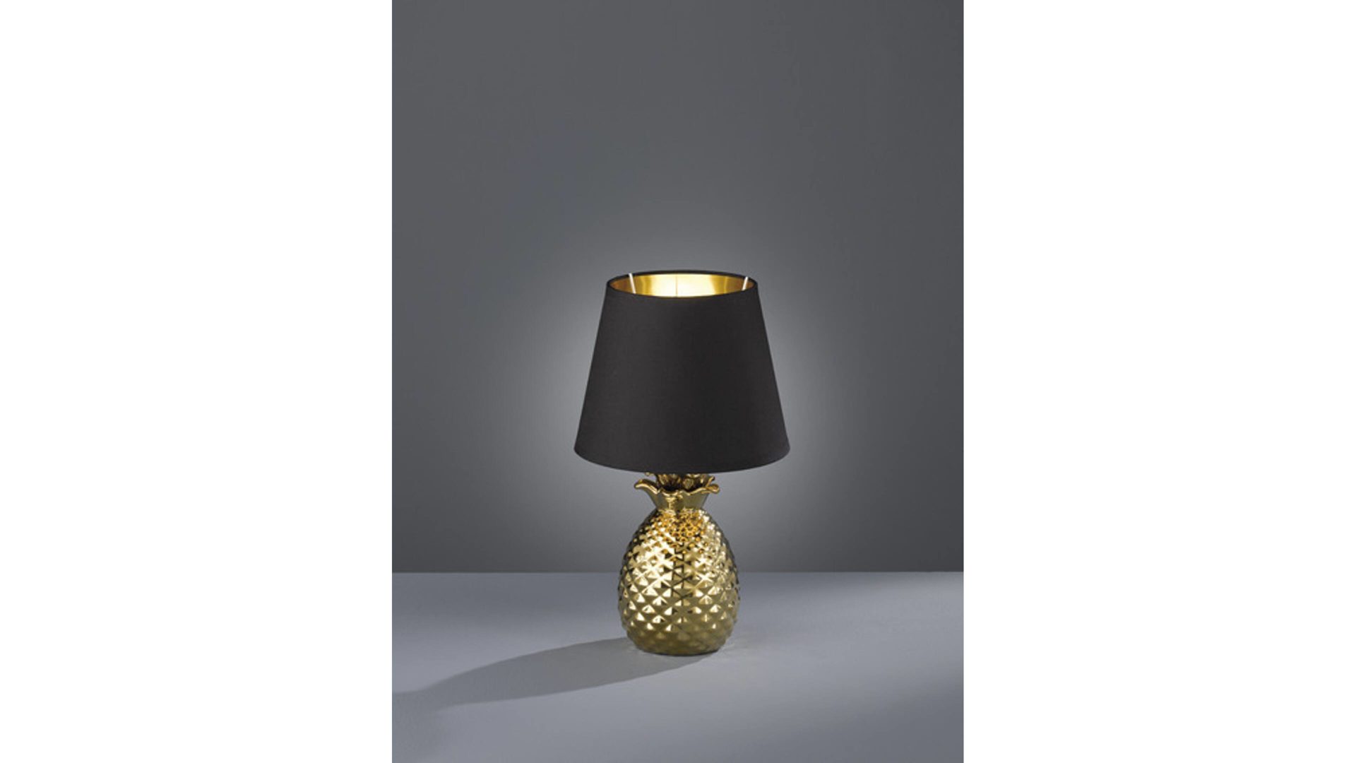 Tischleuchte Reality leuchten aus Stoff in Metallfarben RL Tischleuchte Pineapple goldfarbene Keramik & schwarzer Stoff – Höhe ca. 35 cm