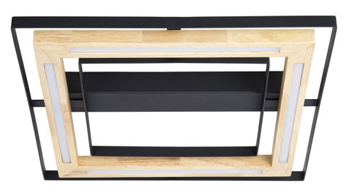Deckenleuchte Globo lighting aus Metall in Schwarz GLOBO Lampen Serie Rilas - Deckenlampe schwarzes Metall & Bambusholz - ca. 46 x 46 cm