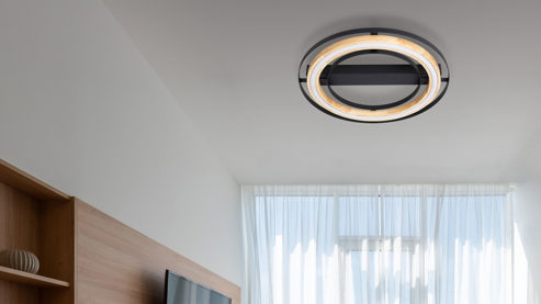 Deckenleuchte Globo lighting aus Metall in Schwarz GLOBO Lampen Serie Rilas - Deckenlampe schwarzes Metall & Bambusholz - Durchmesser ca. 46 cm