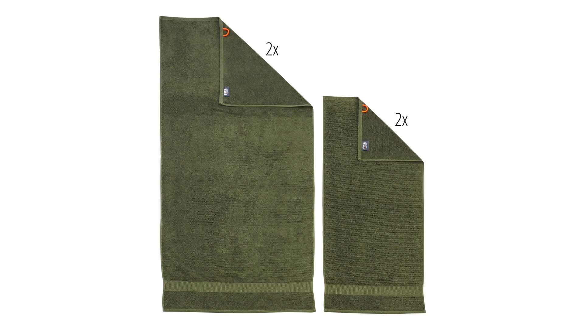 Handtuch-Set Done.® aus Stoff in Dunkelgrün done.® Handtuch-Set Deluxe für Ihre Heimtextilien khakifarbene Baumwolle – vierteilig