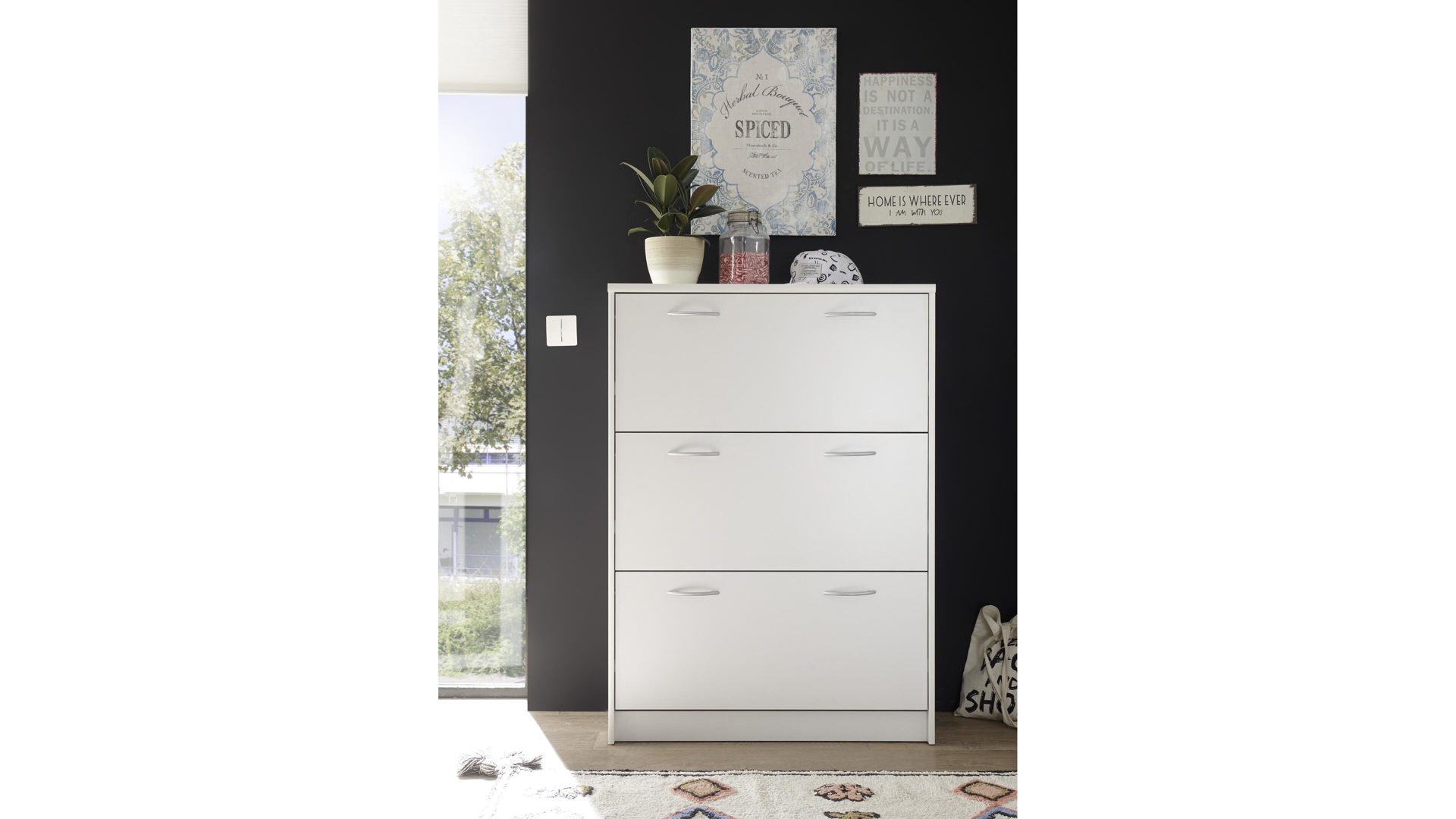 Schuhkipper Bega-consult aus Holz in Weiß Schuhkipper weiße Kunststoffoberflächen – drei Klappen