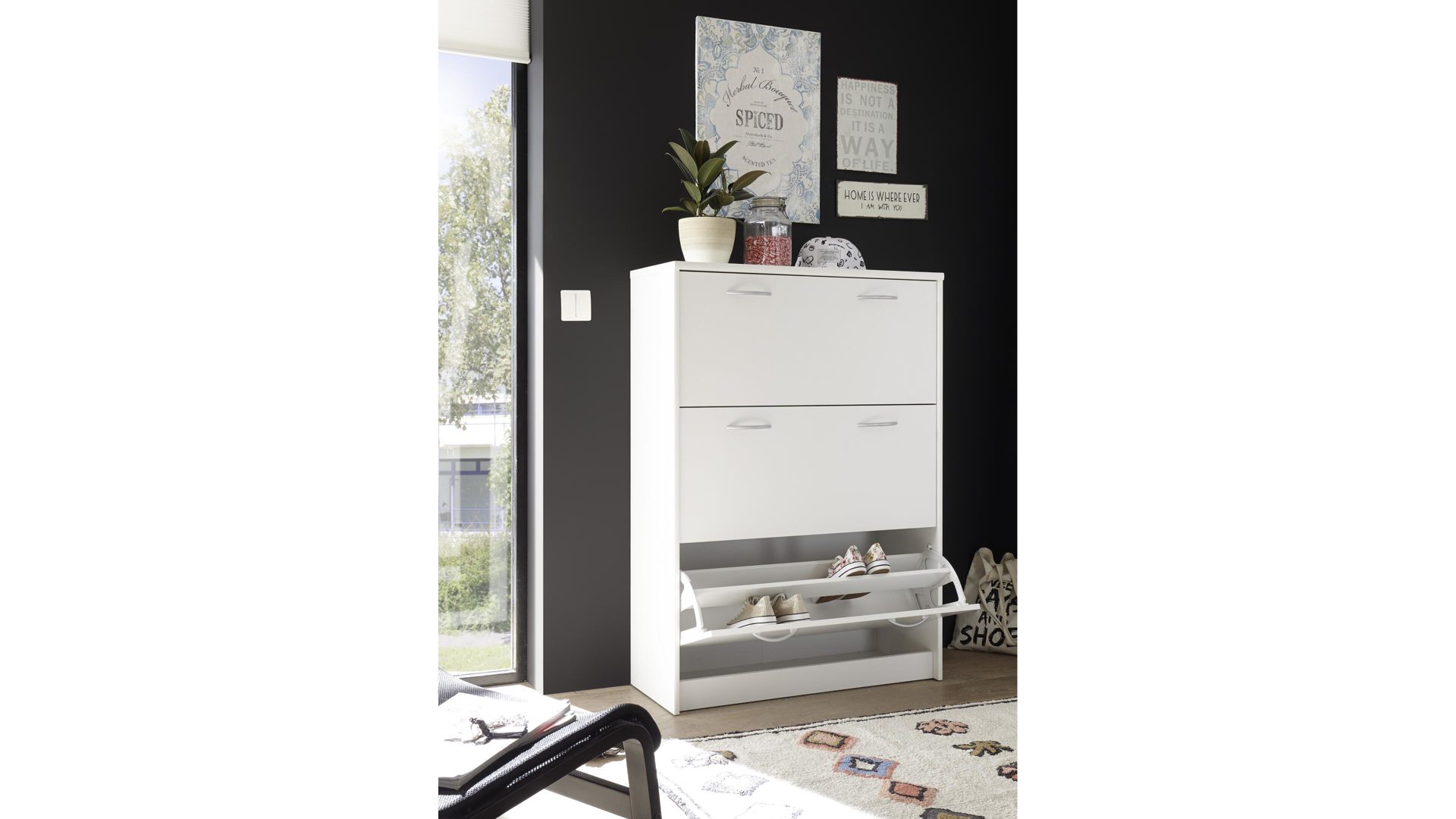 Schuhkipper Bega-consult aus Holz in Weiß Schuhkipper weiße Kunststoffoberflächen – drei Klappen