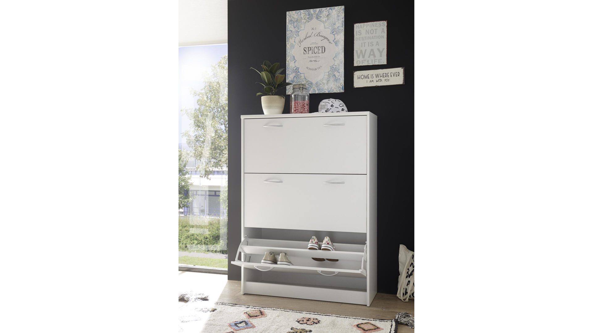 Schuhkipper Bega-consult aus Holz in Weiß Schuhkipper weiße Kunststoffoberflächen – drei Klappen