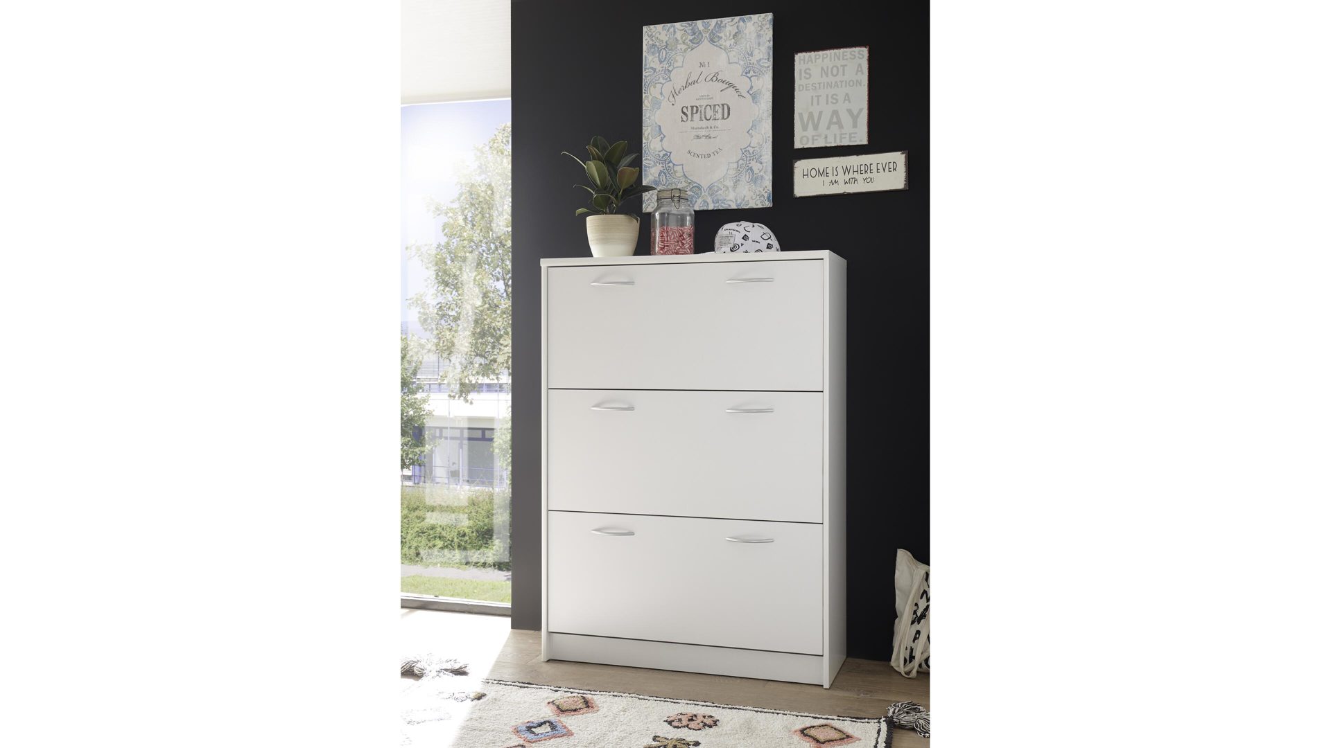 Schuhkipper Bega-consult aus Holz in Weiß Schuhkipper weiße Kunststoffoberflächen – drei Klappen