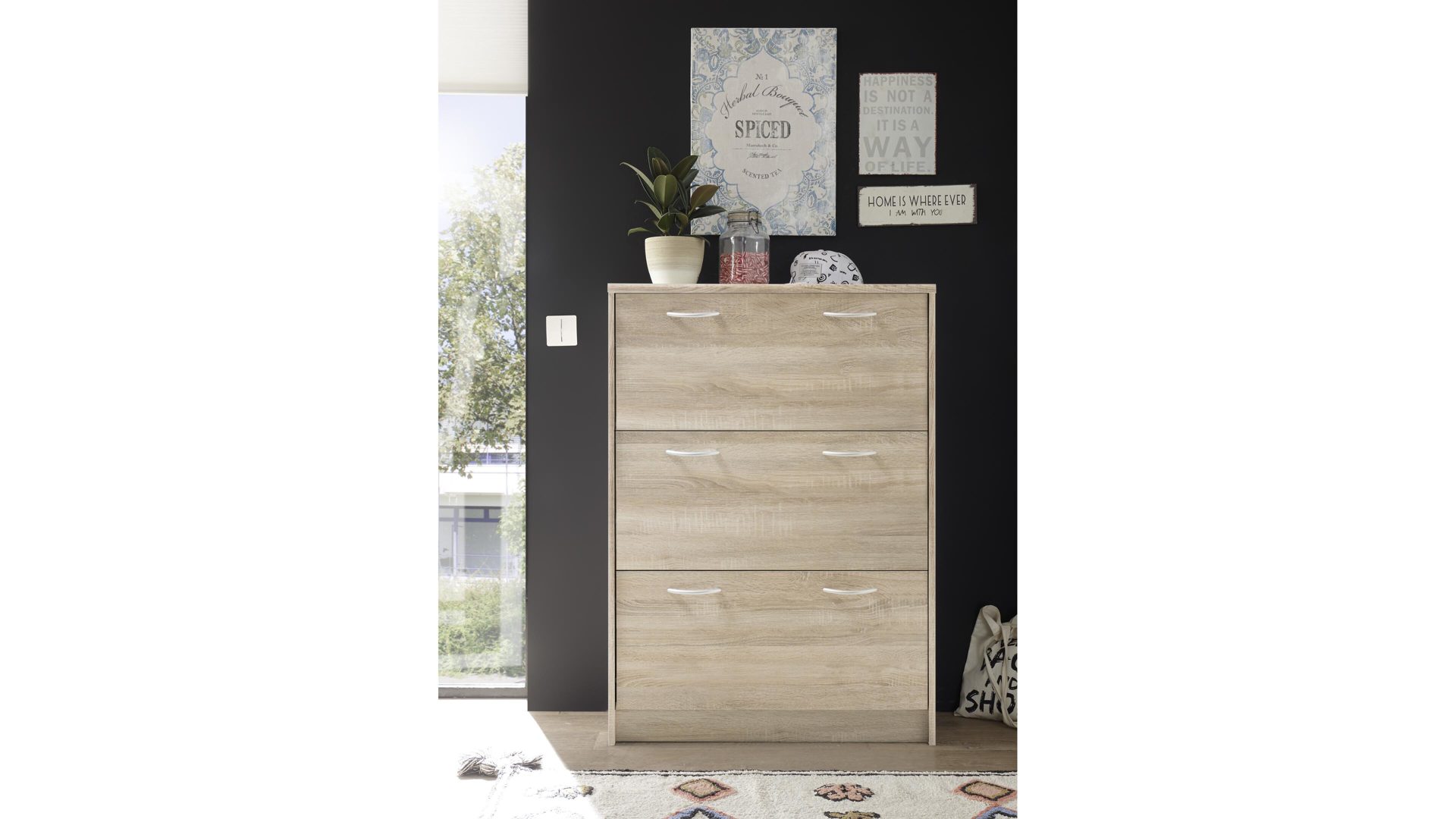 Schuhkipper Bega-consult aus Holz in Holzfarben Schuhkipper Sonoma eichefarbene Kunststoffoberflächen – drei Klappen