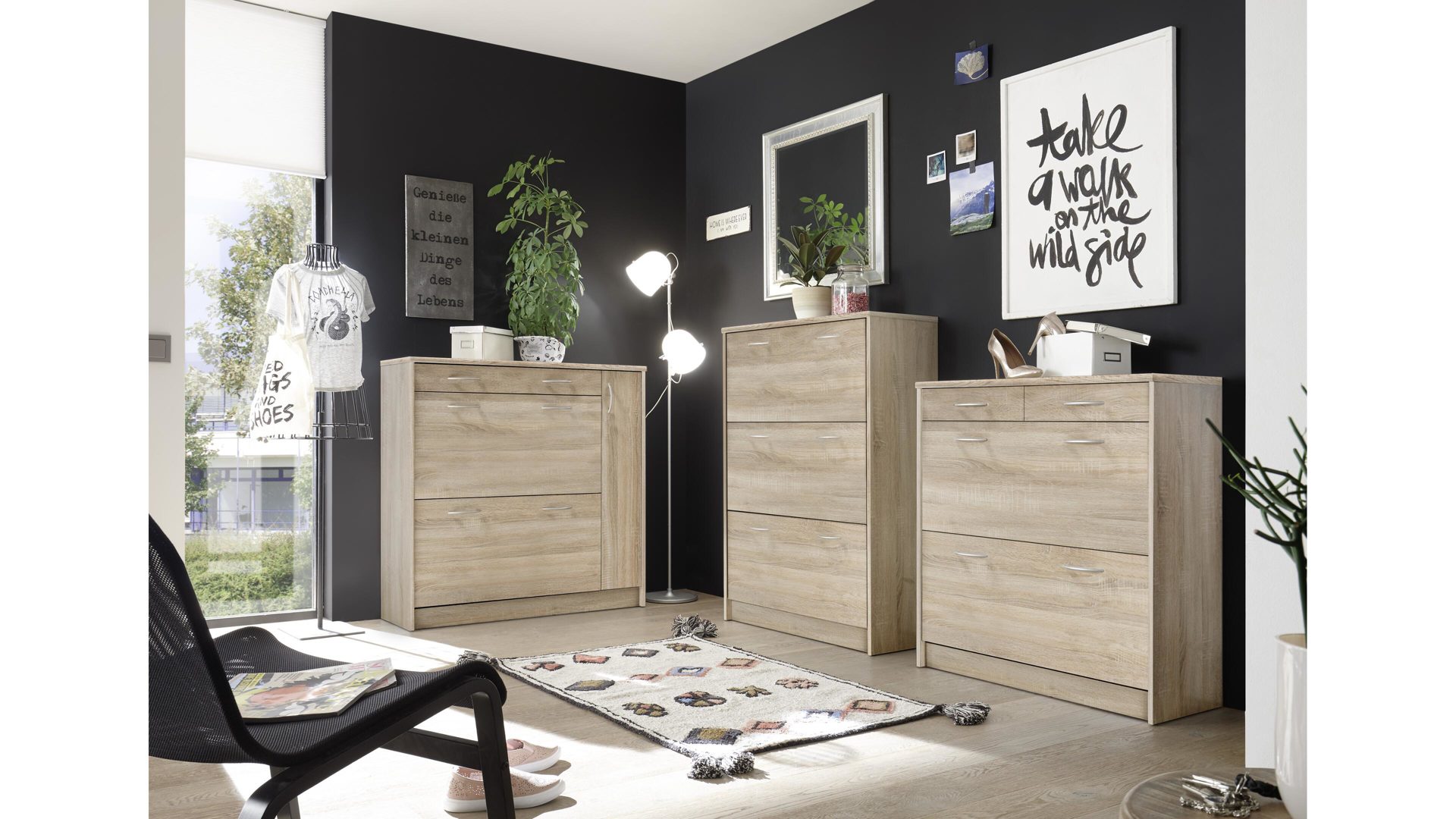 Schuhkipper Bega-consult aus Holz in Holzfarben Schuhkipper Sonoma eichefarbene Kunststoffoberflächen – eine Schublade, zwei Klappen,  eine Tür