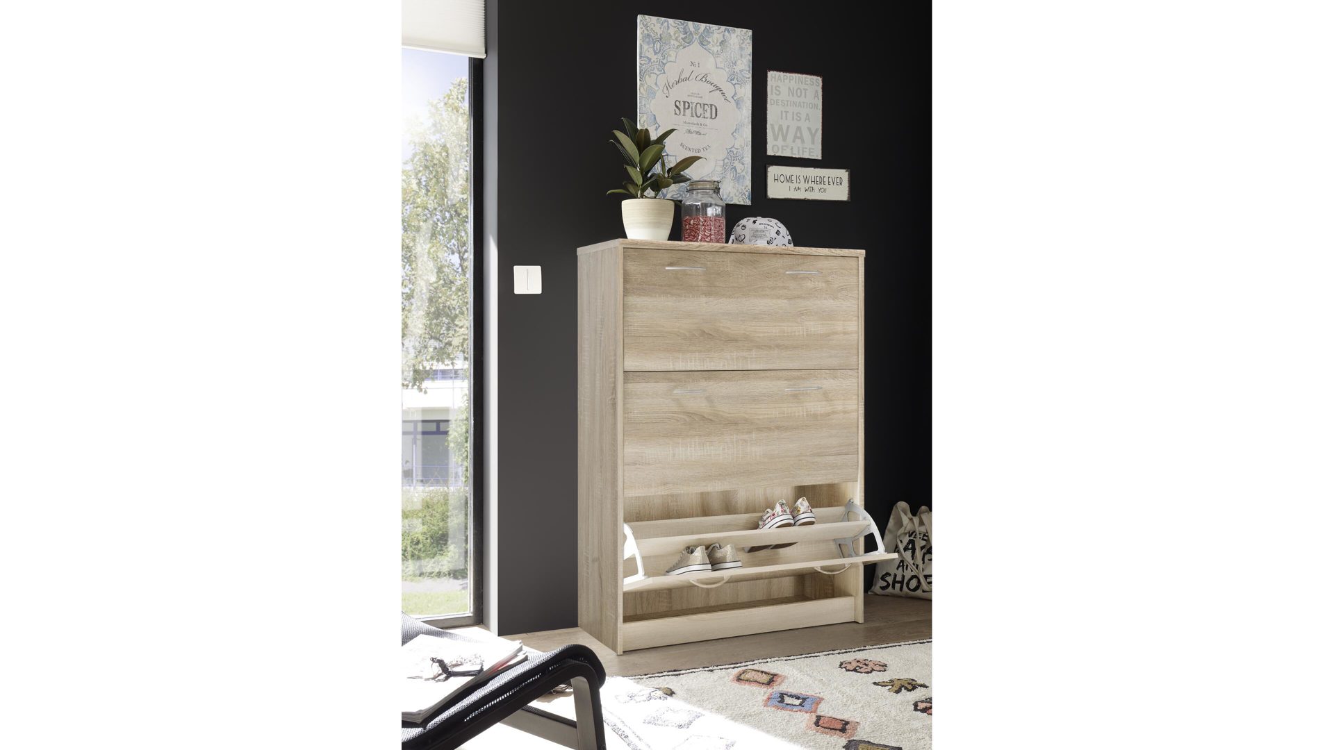 Schuhkipper Bega-consult aus Holz in Holzfarben Schuhkipper Sonoma eichefarbene Kunststoffoberflächen – drei Klappen