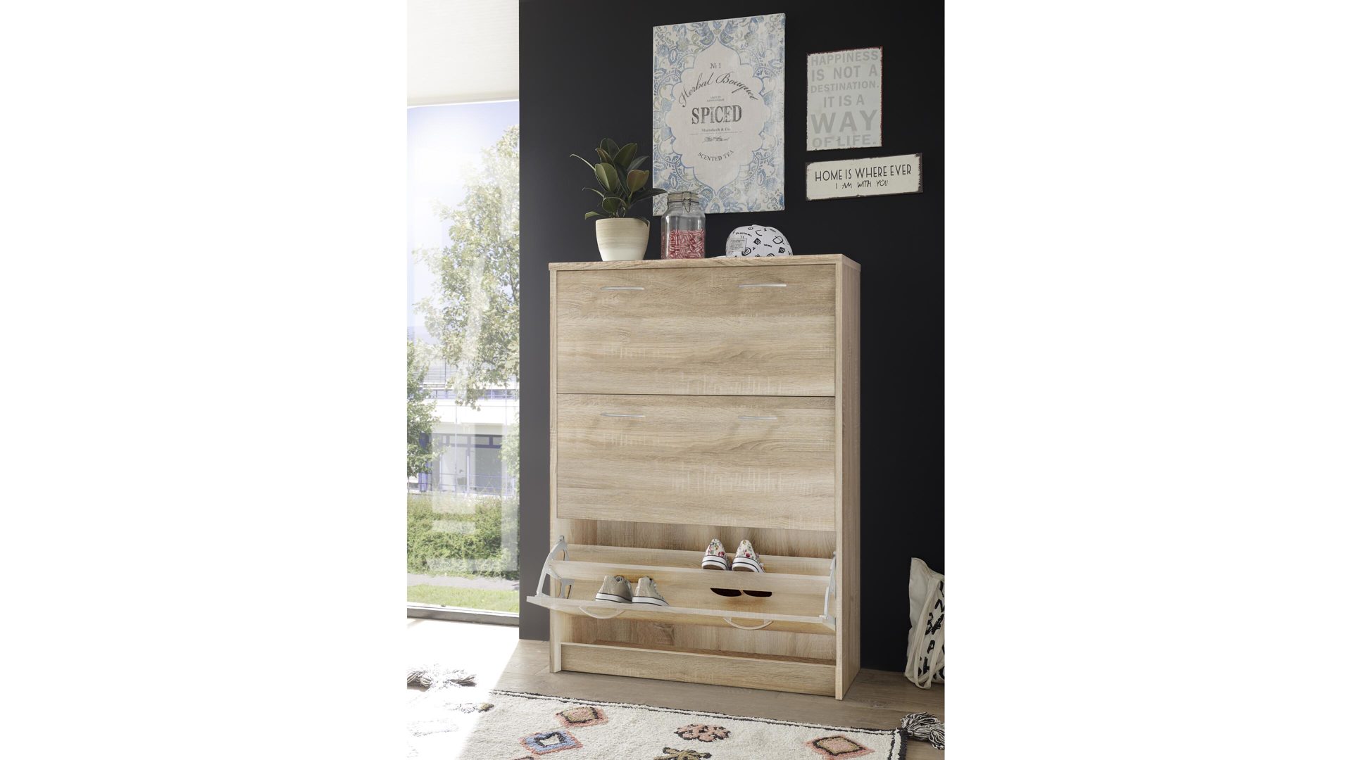 Schuhkipper Bega-consult aus Holz in Holzfarben Schuhkipper Sonoma eichefarbene Kunststoffoberflächen – drei Klappen