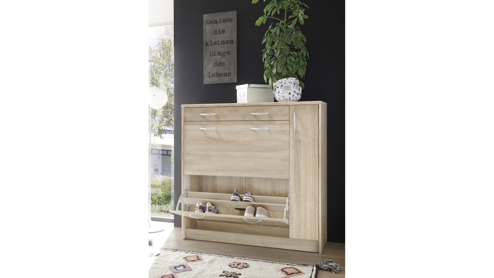 Schuhkipper Bega-consult aus Holz in Holzfarben Schuhkipper Sonoma eichefarbene Kunststoffoberflächen – eine Schublade, zwei Klappen,  eine Tür