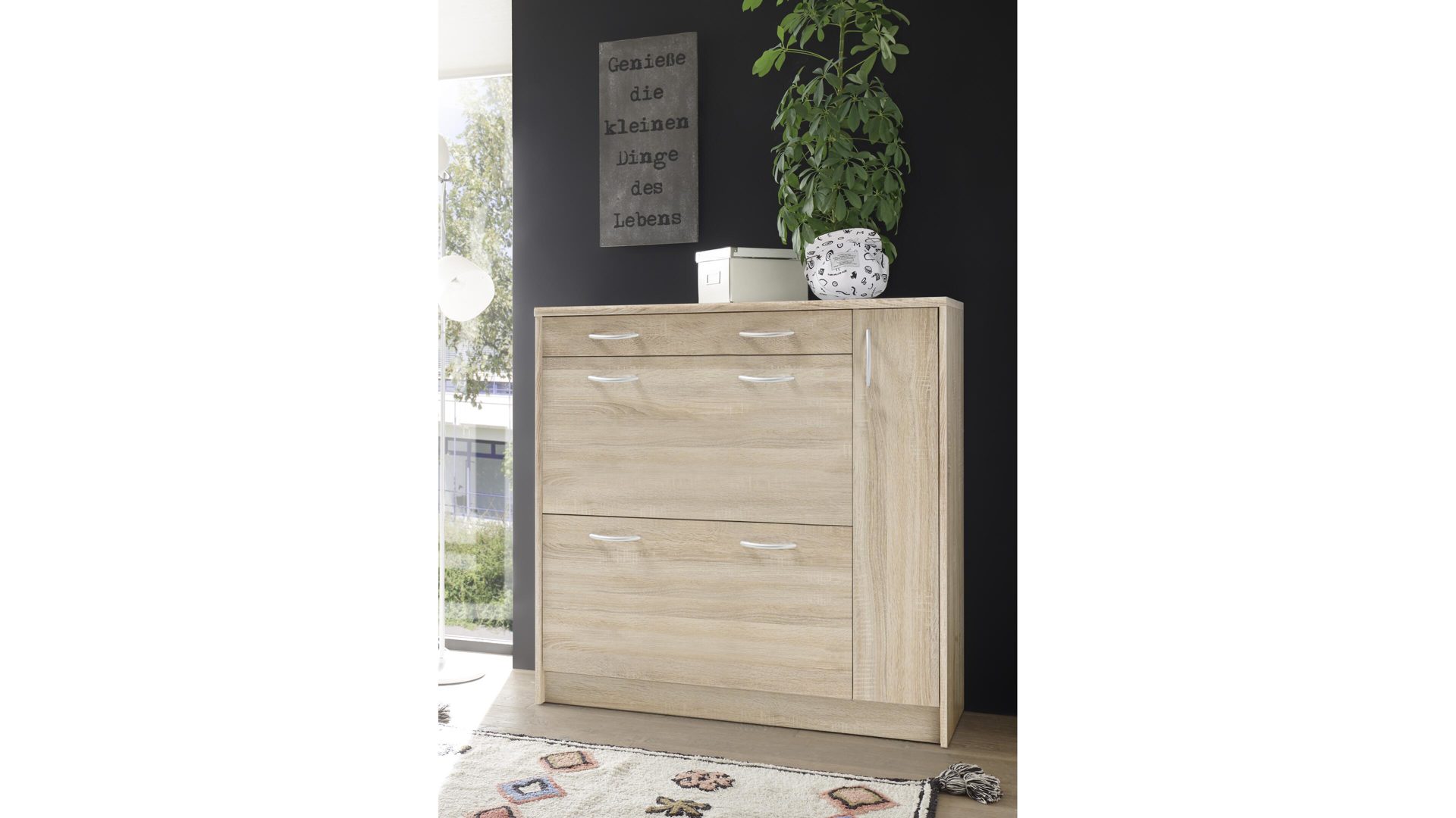 Schuhkipper Bega-consult aus Holz in Holzfarben Schuhkipper Sonoma eichefarbene Kunststoffoberflächen – eine Schublade, zwei Klappen,  eine Tür