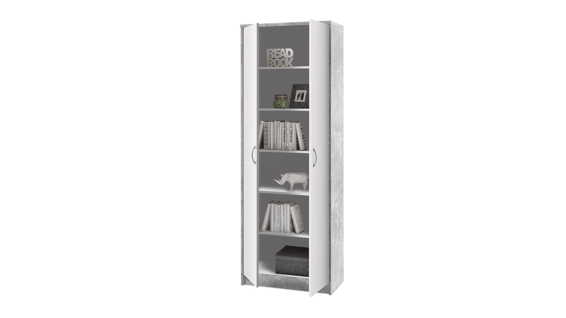 Aktenschrank Bega-consult aus Holz in Grau Aktenschrank weiße & betonfarbene Kunststoffoberflächen – zwei Türen, Höhe ca. 198 cm