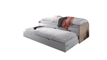 Funktionsbett Pol-power aus Holz in Holzfarben Funktionsbettgesell Sonoma eichefarbene & weiße Kunststoffoberflächen – Liegefläche ca. 90 x 200 cm