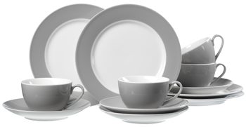 Kaffeeservice Ritzenhoff & breker aus Porzellan in Grau Kaffeeservice Doppio weißes Porzellan mit grauem Rand - 12-teilig, Kaffeegeschirr