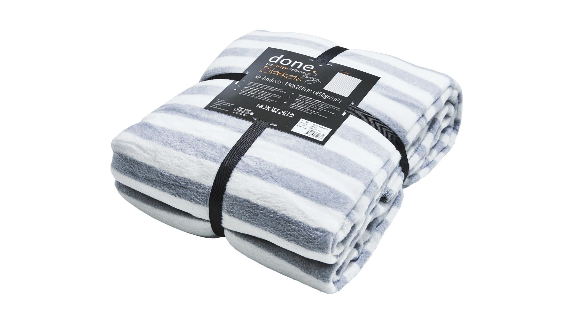 Wohndecke Done.® aus Stoff in Grau done.® Wohndecke Blanket Stripes Silber & Weiß – ca. 150 x 200 cm