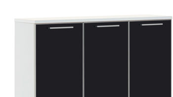 Schuhschrank Voss möebel aus Holz in Schwarz VOSS MÖBEL Schuhkommode Santina bzw. Schuhschrank weißer Lack & anthrazitfarbenes Glas – drei Türen