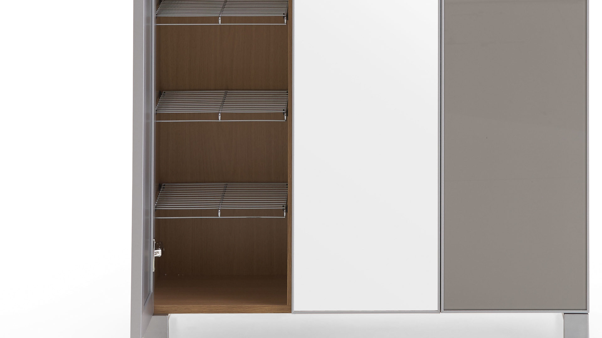 Garderobenschrank Voss möebel aus Glas in Grau VOSS MÖBEL Garderobenschrank Santina als Dielenmöbel Eiche Bianco & taupefarbenes Glas – drei Türen